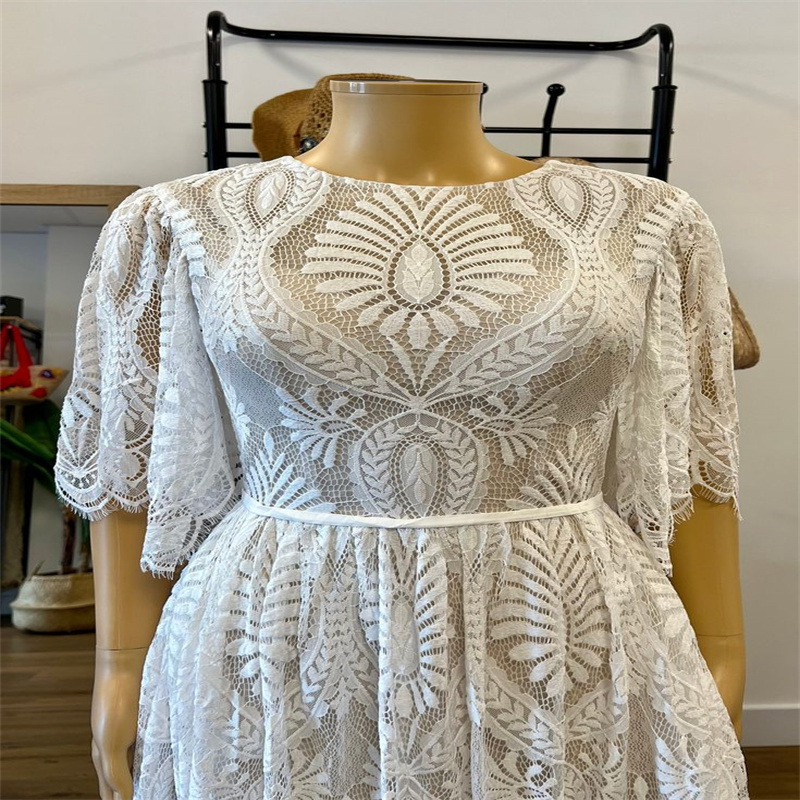 Full lace Beach Boho Wedding Dress For Bride Short Sleeve Open Back Civil Greek Rustic Country Bridal Dress Vestido De Novia 2023 Hippie Elegant Bohem