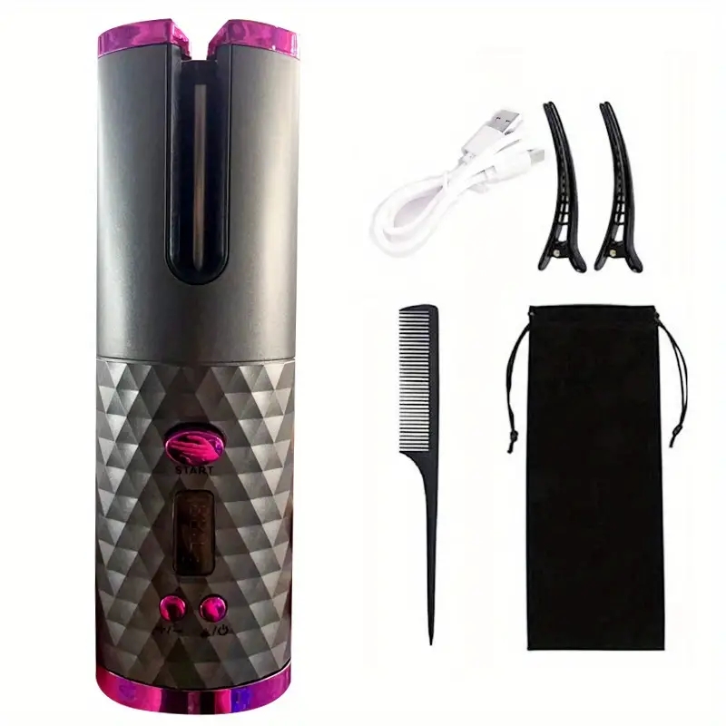 Rechargeable Ceramic Hair Curler - Wireless Auto Rotary Hair Curler for Women - Portable and Easy to Use