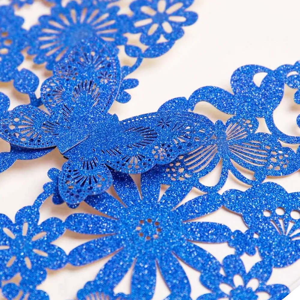 50PCS Laser Cut Wedding Invitation Cards with Butterfly and Envelopes Glitter Lace Flora Customized Printed Invitations for ZZ
