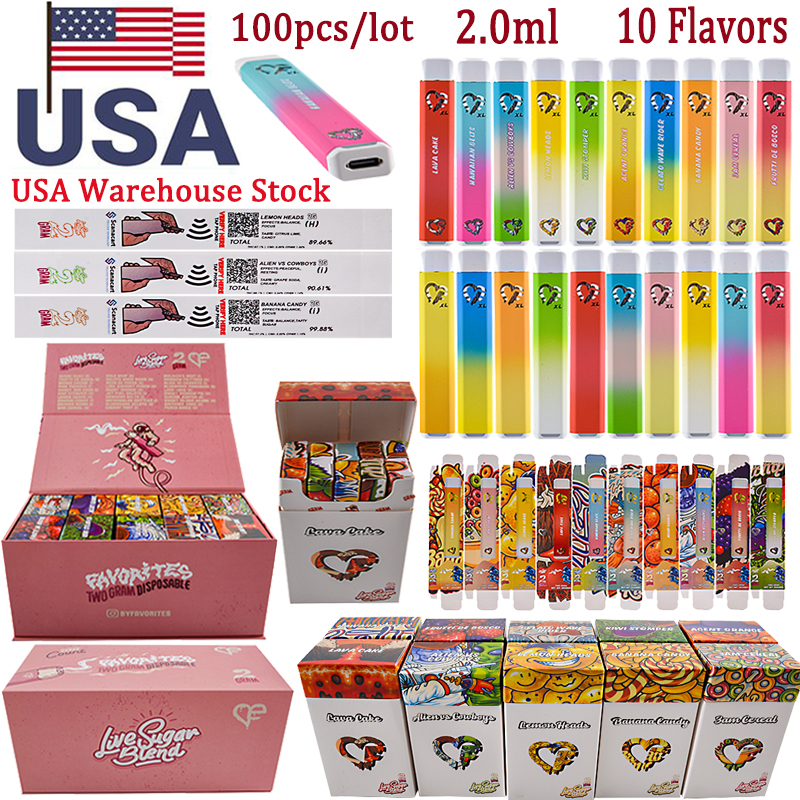 Stock In USA Favorites Disposable Vape Pens E-Cigarettes 2g Empty Devices 350mah Rechargeable Disposable Vapes 10 Flavors Favorite Pens