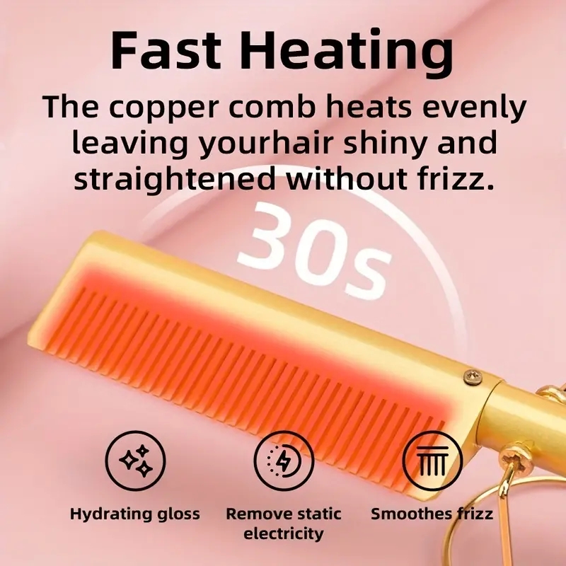 Professional Electric Hot Comb for Straightening and Curling - Heat Ceramic Press Comb with Multifunctional Dual-Purpose Design