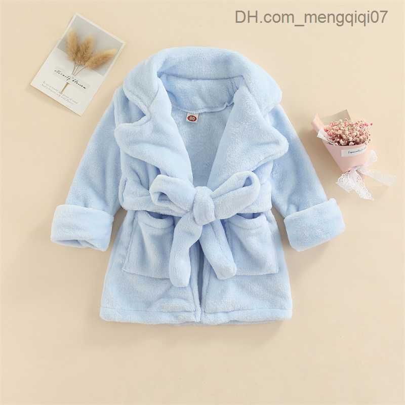Towels Robes 0-6Y baby plush long robe pajamas for boys and girls in autumn and winter long sleeved waistband for bathroom children's pajamas Z23