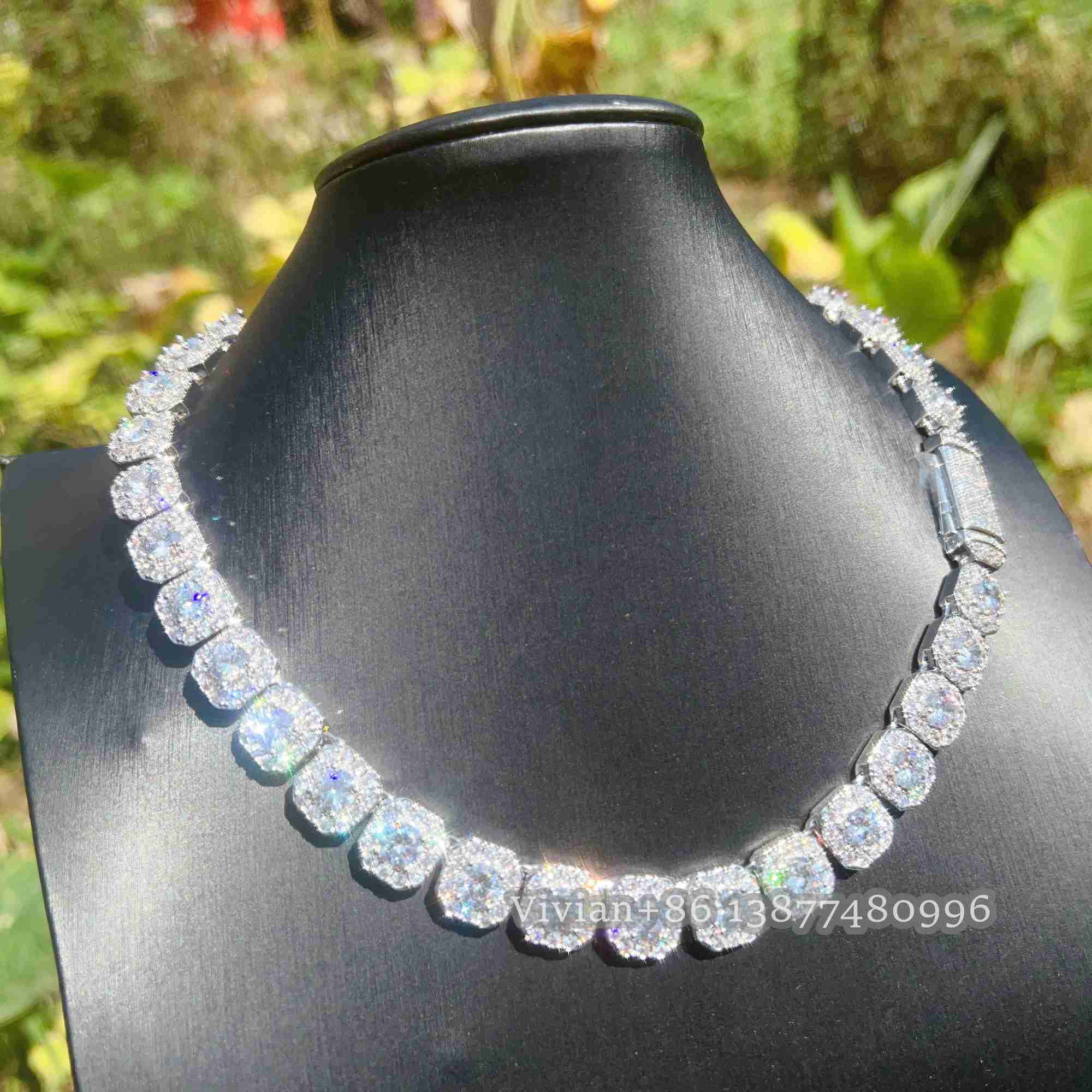 necklace moissanite chain 10mm Width Bg Big Dia Chain Sterg Sier Vvs Moissanite Hip Hop Jewelry Iced Out Cuban k