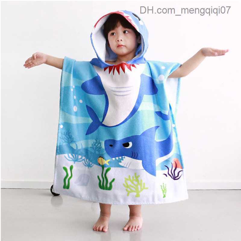 Towels Robes Boys sharks bathrooms children's cotton pajamas and baby bath towels Z230819