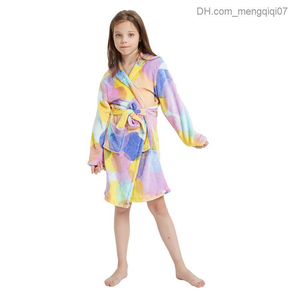 Towels Robes Children's Night Cat New Winter Towel Robe Baby Girl Unicorn Kigurumi Bathroom Hooded Robe 2-14 Z230819