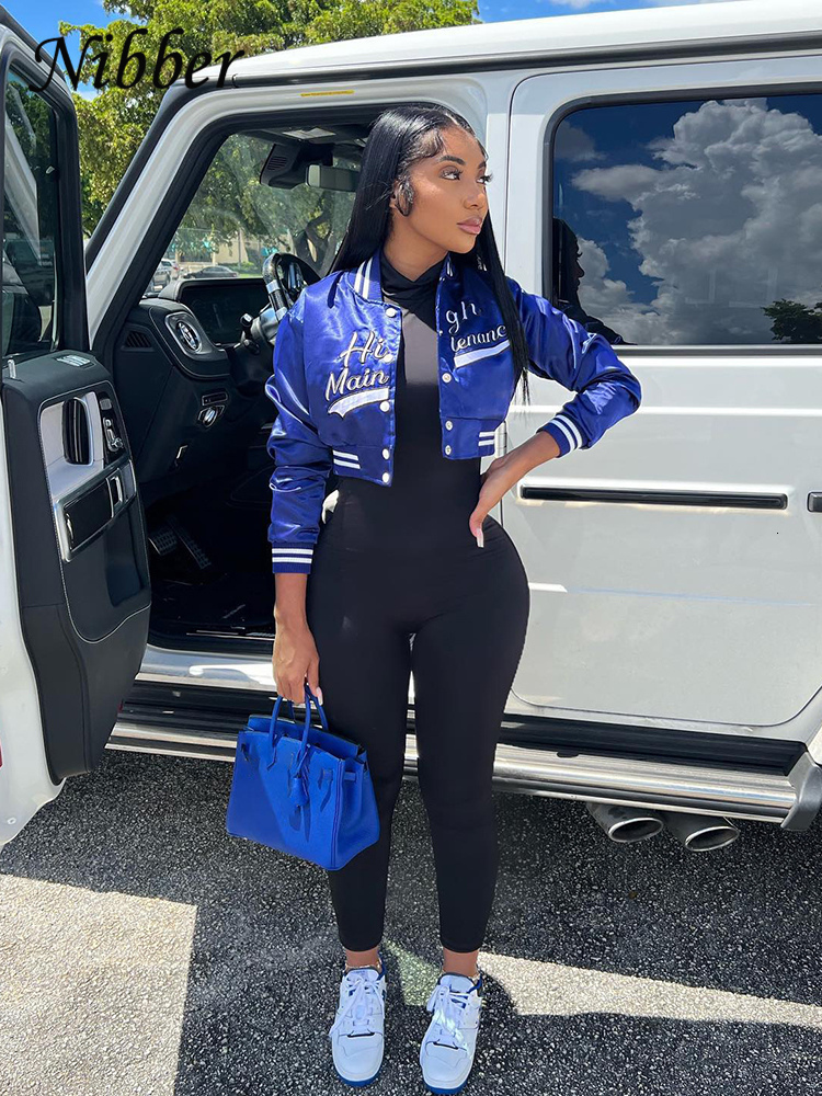 Womens Jackets Nibber Letter Embroidery Warm Short Baseball Jacket Women Casual Oneck Slim Vintage Cropped Coat femal Top Streetwear Clothing 230818