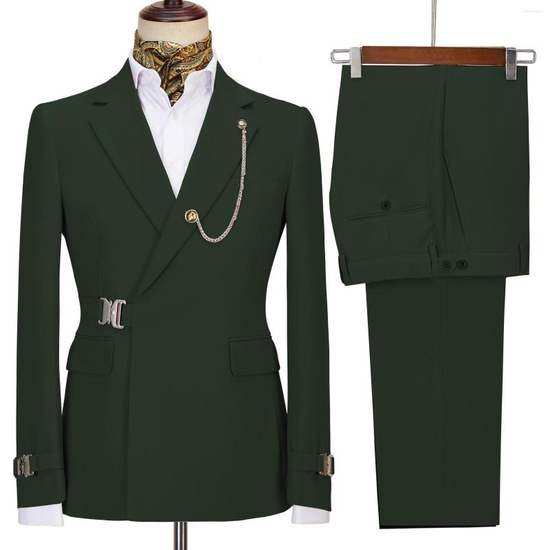 Men's Suits 2 Pieces Fashion Metal Button Notch Lapel Business Casual Jacket Wedding Elegant Dress (Blazer Pants)