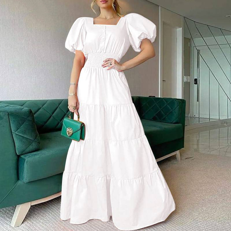Basic Casual Dresses Vintage Puff Sleeve Women Party Maxi Dress Elegant Striped Office Lady Long Fashion Turndown Collar Button Shirt 230817