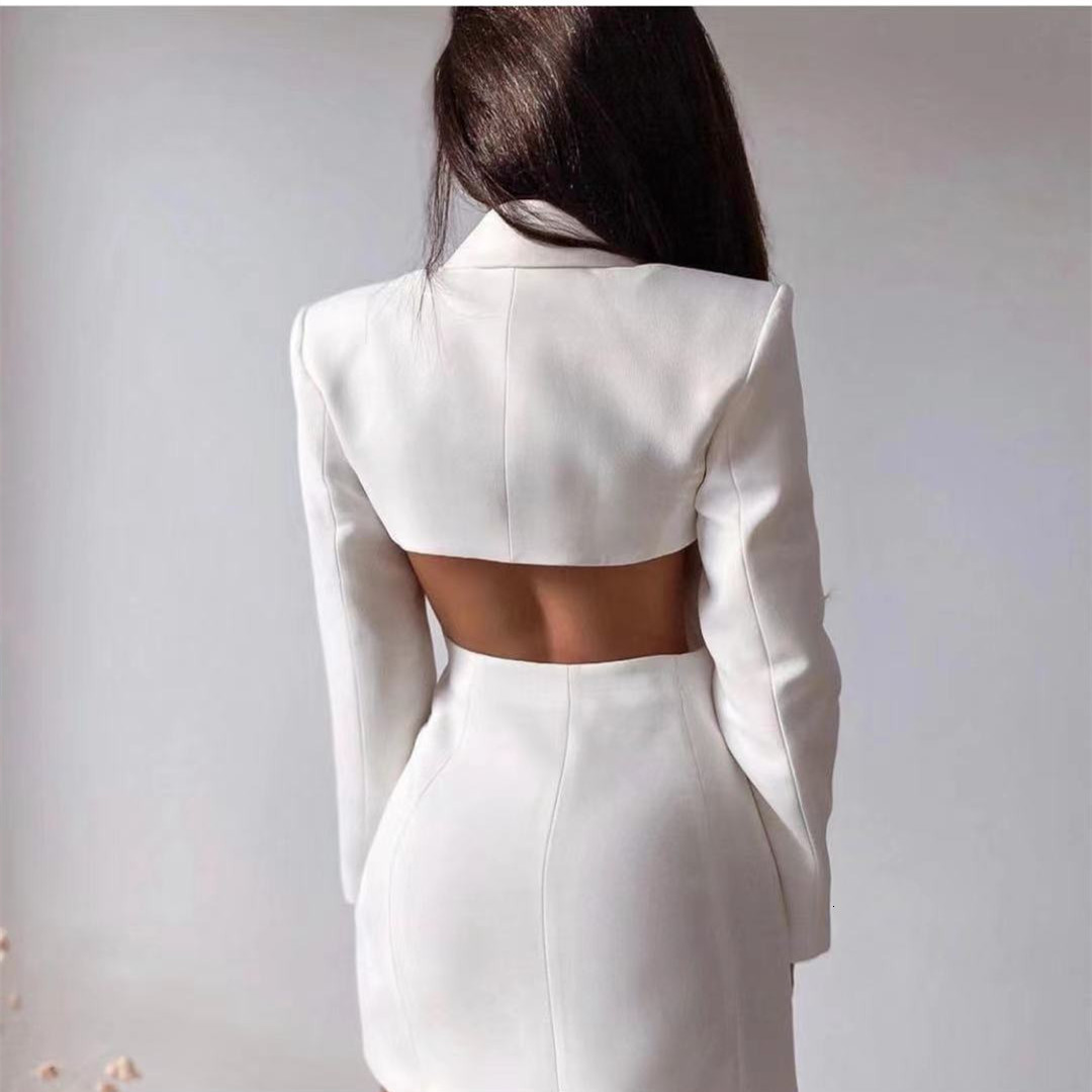 Womens Suits Blazers Women Elegant Blazer Solid Double Breasted Backless Long Sleeve Thin Slim Office Lady Fashion 230817