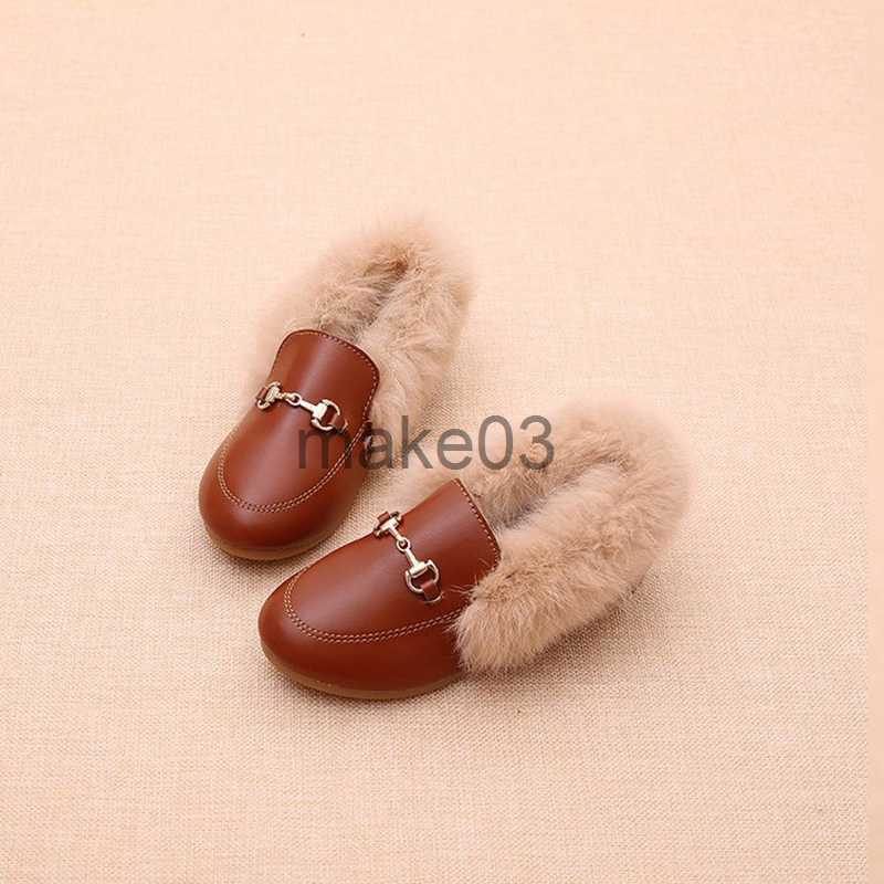 Sneakers Kids Shoes Girls Shoes Winter Warm Fur Girls Loafers PU Leather Girls Dress Shoes Princess Shoes Flats Girls Kids J0818
