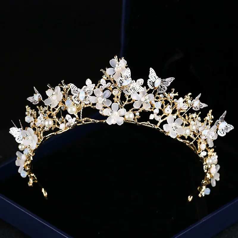 New Butterflies Flower Bride Headpieces Crystal Crown Gold Baroque Tiaras Wedding Accessories Jewelry Birthday Alloy Bridal ZZ