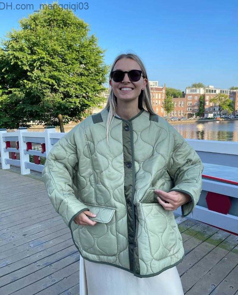 Women's Jackets Winter Women Quilted Jacket Casual Color Block Long Sleeve Round Neck Button-down Cardigans Cotton-Padded Coats Z230818