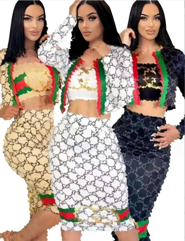 Women's casual dress 2023 autumn new Letter printed tight and sexy jacket skirt women's three piece set Luxury GGity women's skirt