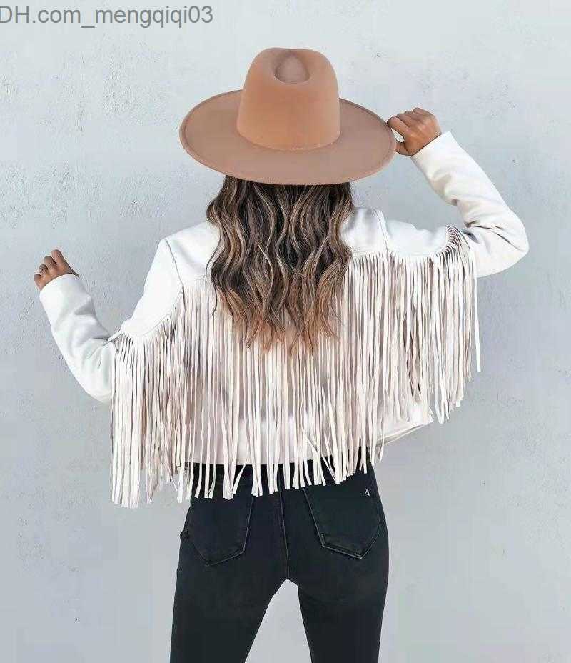 Women's Jackets Fringed Woman Leather Jacket Autumn Fashion For Women Slim Short Coats Clothes Long-sleeved Solid Streetwear Z230818