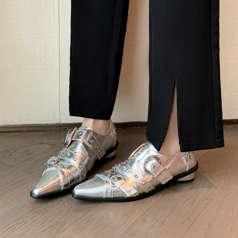 Dress Shoes fashion punk buckle genuine leather pumps women dress shoes pointed toe shoes woman pumps low thick heels basic lady shoes black 230817