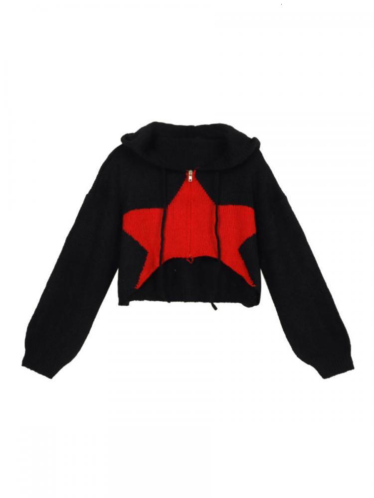 Womens Knits Tees Tonngirls Y2k Retro Cardigan Women Patchwork Stars Sweater Vintage Knitted Cropped Hooded Streetwear Cashmere 230818