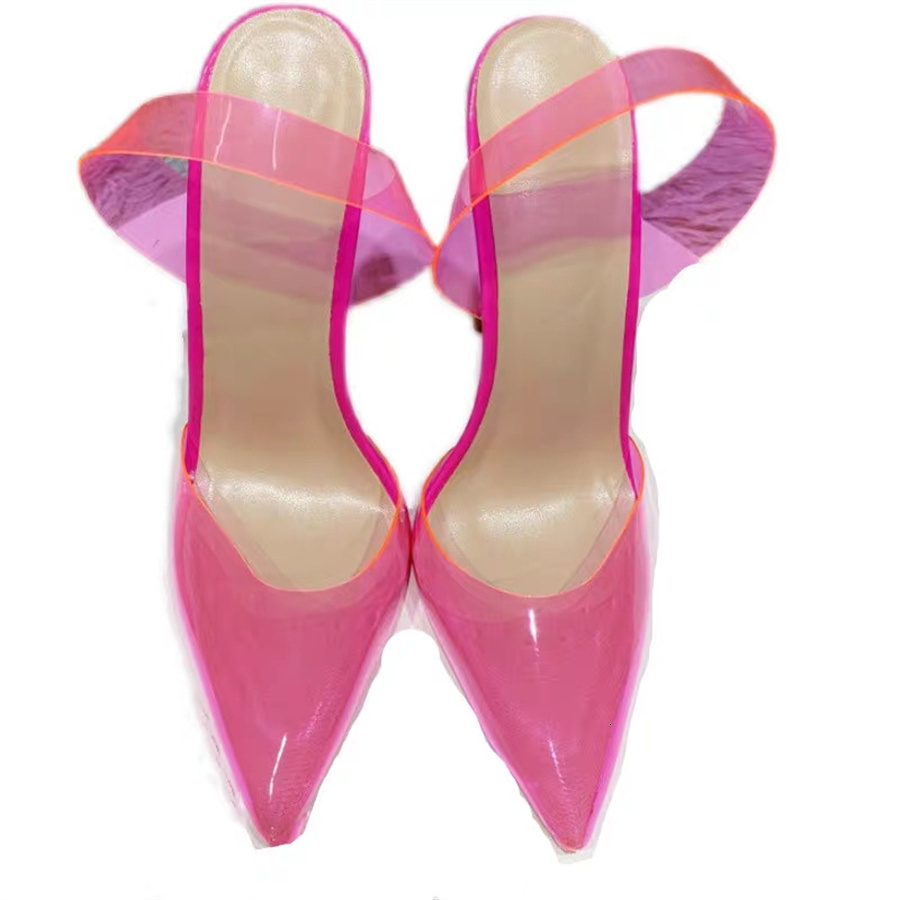 Dress Shoes Solid Clear PVC Pointed Toe Pumps Slip On Shallow Pink Thin High Heels Fashion Sexy Summer Party Woman Shoes Zapatillas Mujer 230817