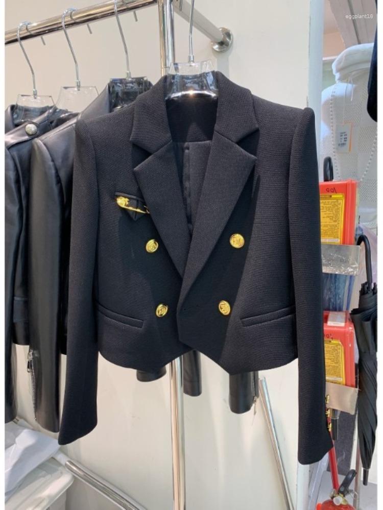 Women's Casual Long Sleeve Blazer Jacket Solid Color Elegant Suit Collar Short Tops Autumn Korean Chic Outerwear B2