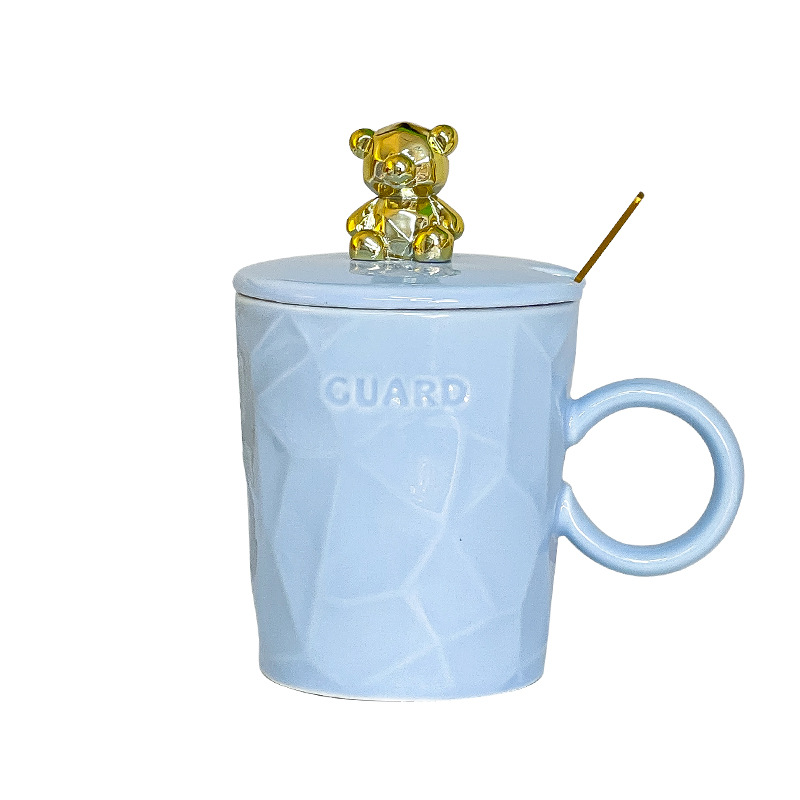 The latest 10.1oz geometric bear ceramic coffee mug with a lid with many styles, support customization of any logo
