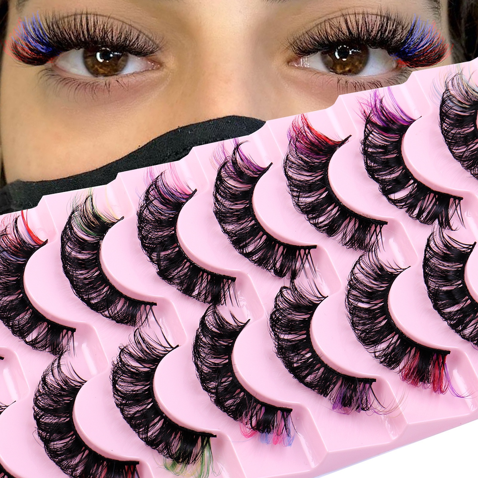 Multilayer Thick Natural Colored False Eyelashes Fluffy Wispy Handmade Reusable Curled Mink Fake Lashes with Color Full Strip Lash