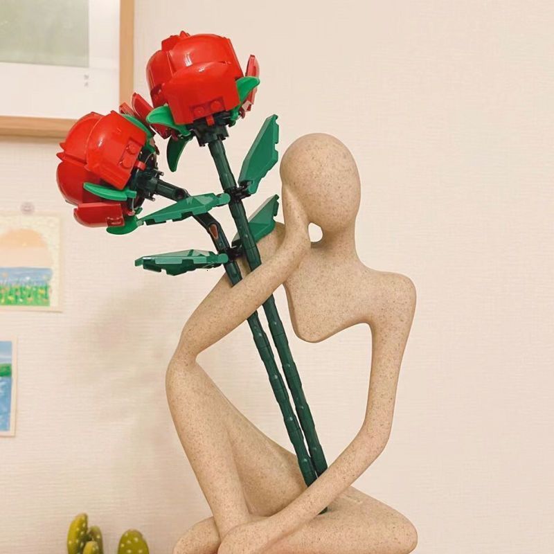 Blocks MOC Romantic Rose Flowers Building Block 3D Model Plants Gardens DIY Potted Bricks Fomantic Illustration Kit Girl Gift 10803 230817