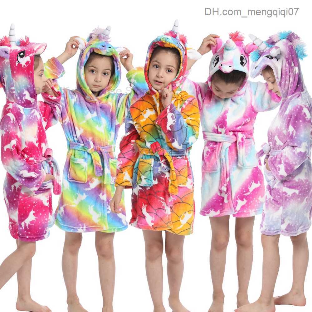 Towels Robes Winter Soft Unicorn Bathroom Baby Girl Kigurumi Pajamas Fashion Bathroom Boys' Clothing Children's Onesie Robe Beach Towel Z230