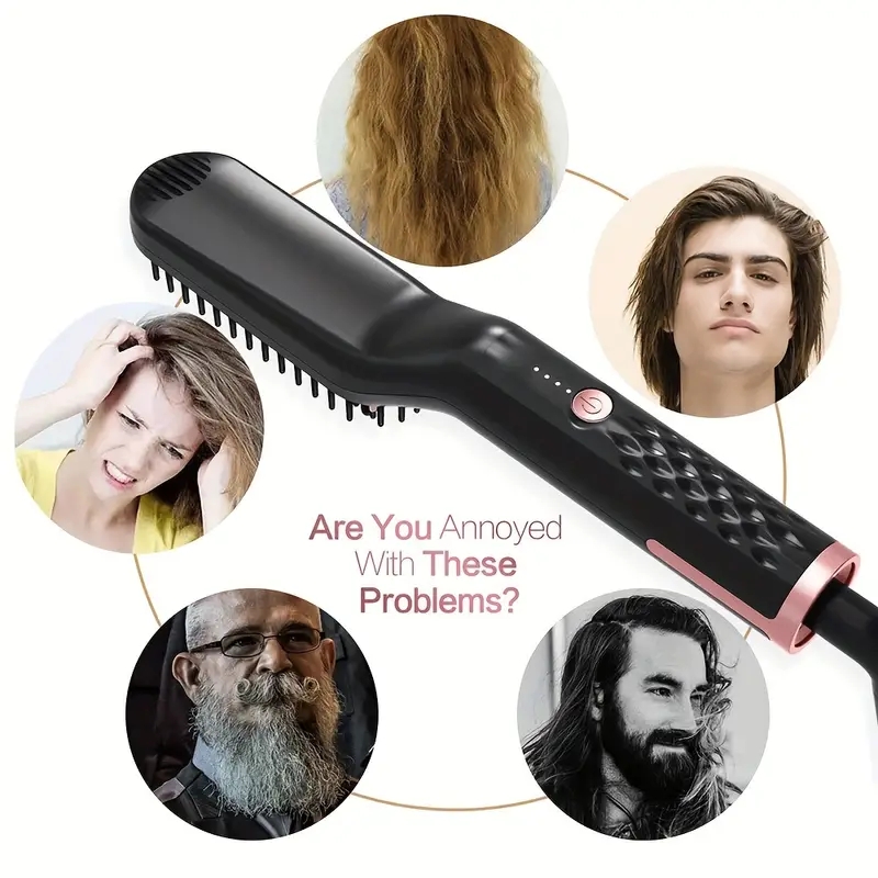 Portable Ionic Beard Straightener for Men - Fast Heated Hair Straightening Brush for Men's Hair Styling