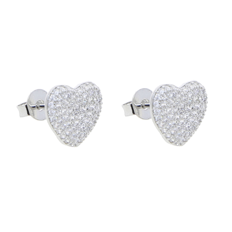 New Designer silver gold color Mini Love Heart Earrings Full Iced Out Bling Pave Cubic Zircon CZ Fashion Hip Hop Women lady Festival Gift Jewelry