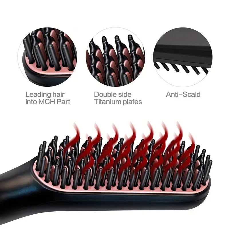Portable Ionic Beard Straightener for Men - Fast Heated Hair Straightening Brush for Men's Hair Styling