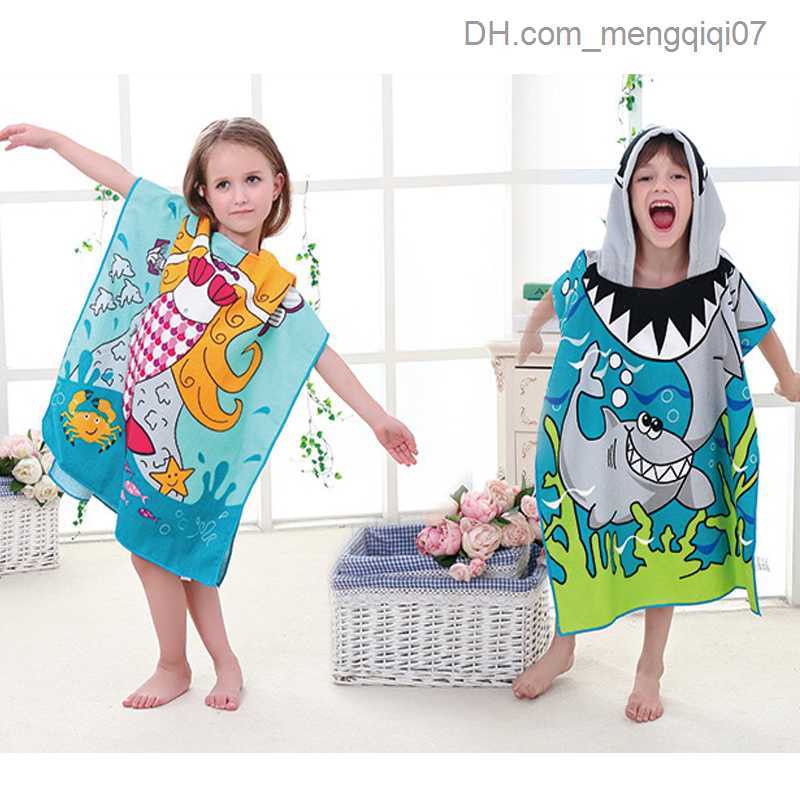 Towels Robes Boys sharks bathrooms children's cotton pajamas and baby bath towels Z230819