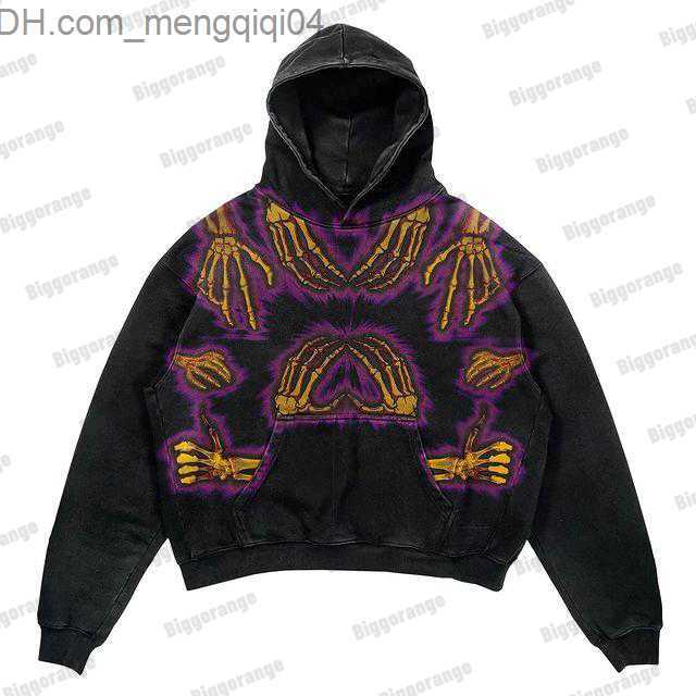 Men's Hoodies Sweatshirts 2022 New Y2K Harajuku Street Black Trend American Vintage Personalized Print Skull Loose Hooded Sweater Automatic Coupl