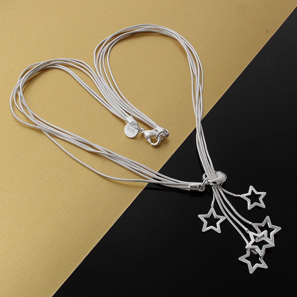 Free Shipping with tracking number Best HOT 925 STERLING SILVER MULTI HOLLOW HEART STARS CHAINS NECKLACE & BRACELETS SET JEWELRY