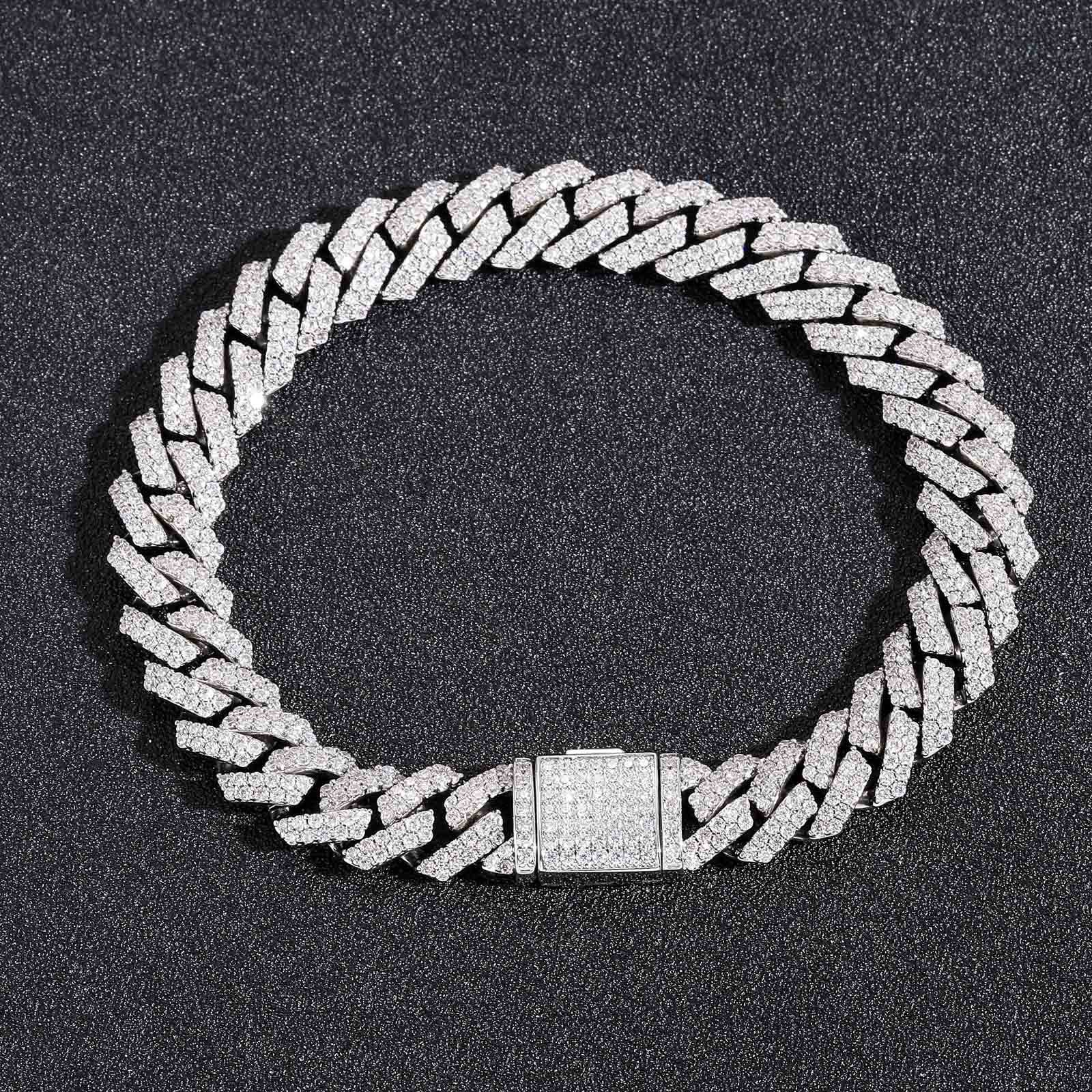 Dia Passed Test 10mm 16-24inch Sterg Sier Shiny Moissanite Cuban Chain Necklace Bracelet For Women Men Nice Gift