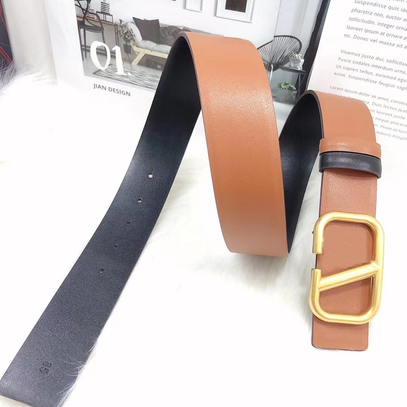 Designer reversible belt women genuine leather belts width 4cm fashion gold letters buckle size 90cm-110cm 4 colour red white brown black woman leather waistband