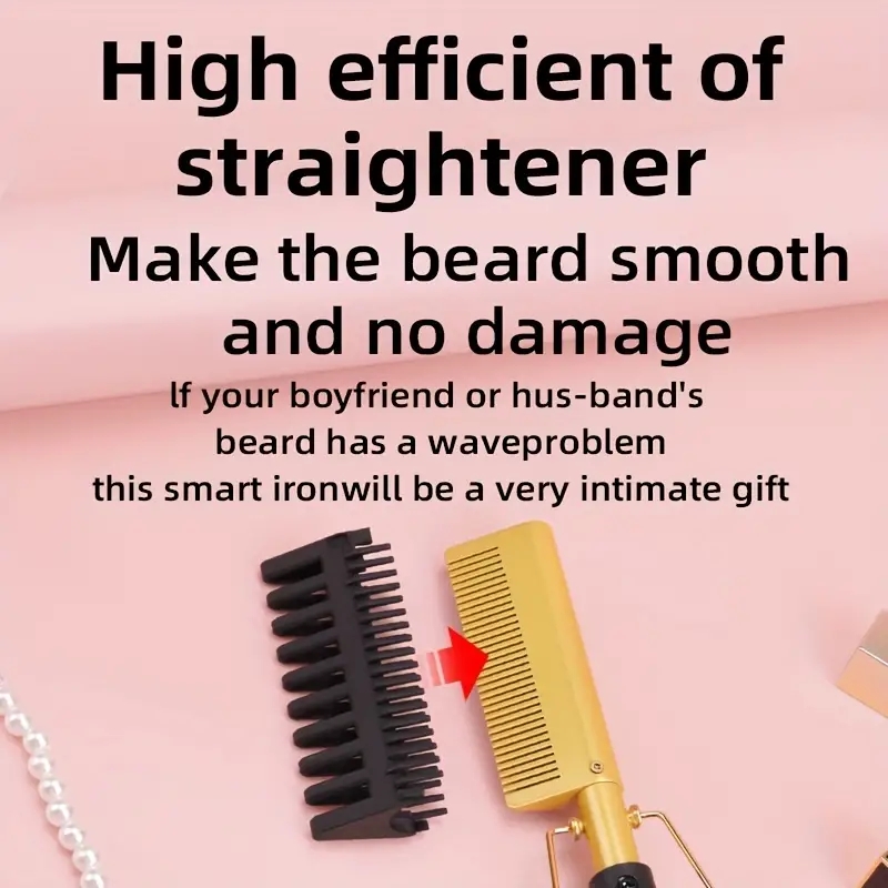 Professional Electric Hot Comb for Straightening and Curling - Heat Ceramic Press Comb with Multifunctional Dual-Purpose Design