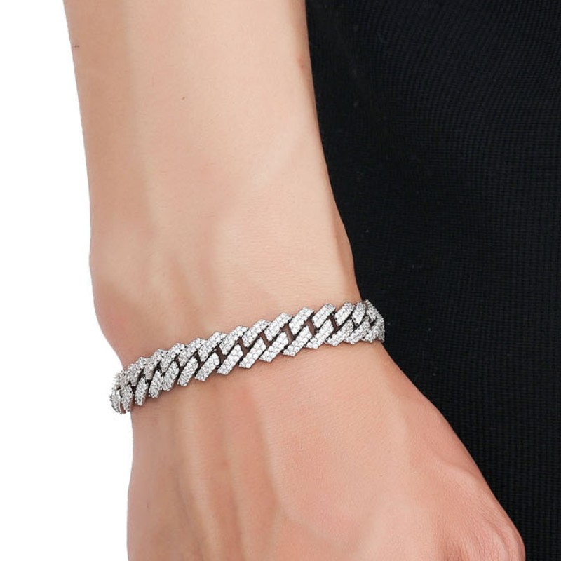 Dia Passed Test 10mm 16-24inch Sterg Sier Shiny Moissanite Cuban Chain Necklace Bracelet For Women Men Nice Gift