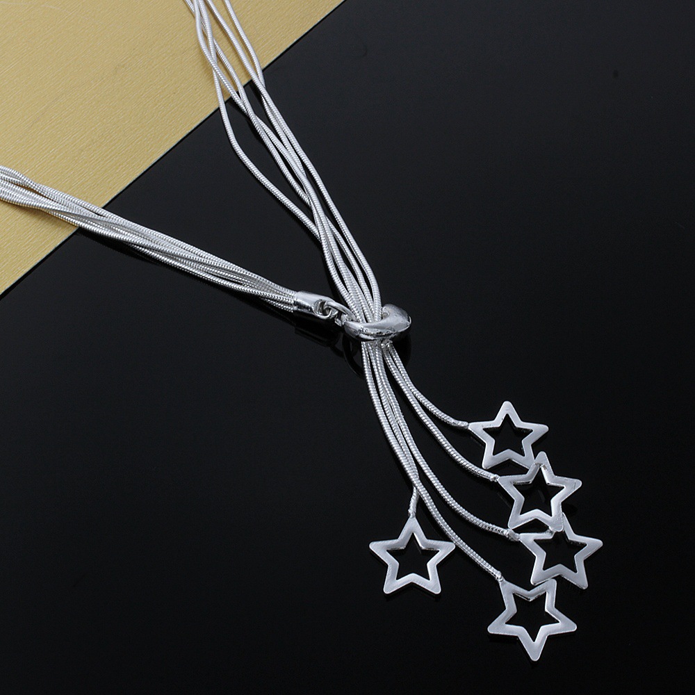 Free Shipping with tracking number Best HOT 925 STERLING SILVER MULTI HOLLOW HEART STARS CHAINS NECKLACE & BRACELETS SET JEWELRY