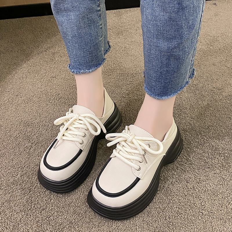 Dress Shoes spring and autumn thick bottom round head lace-up women's casual single shoes Fashion all-in-one anti-slip wear 230817