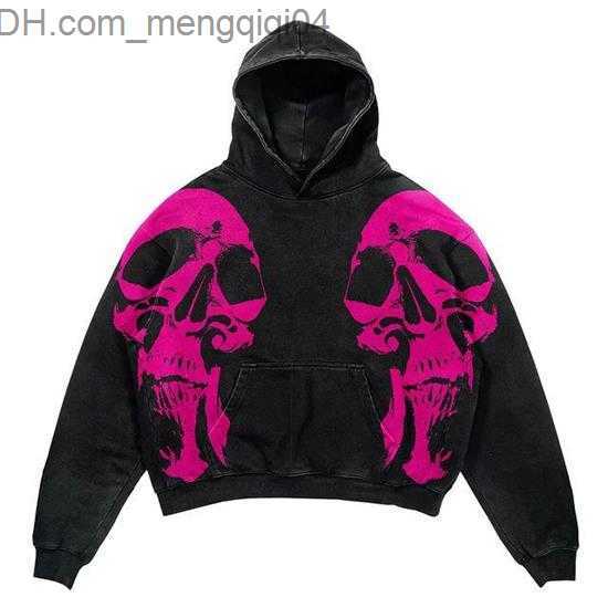 Men's Hoodies Sweatshirts 2022 New Y2K Harajuku Street Black Trend American Vintage Personalized Print Skull Loose Hooded Sweater Automatic Coupl