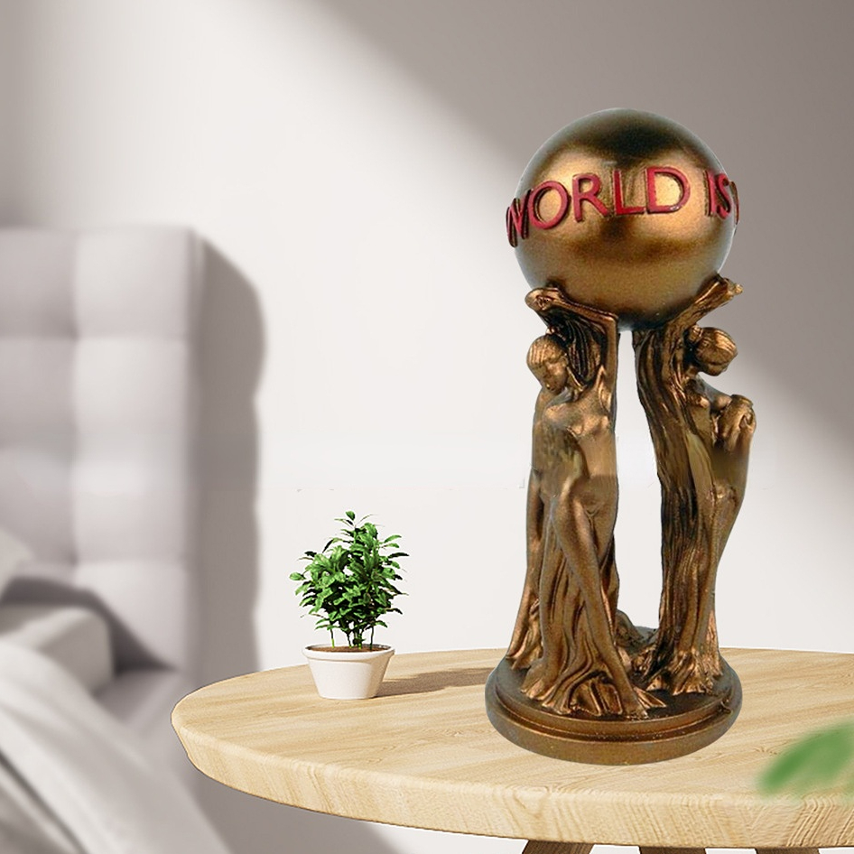 Decorative Objects Figurines The World Is Yours Statue Resin Champion Sculpture Trophy Office Home Decor for Birthdays Graduations HouseWarming 230818