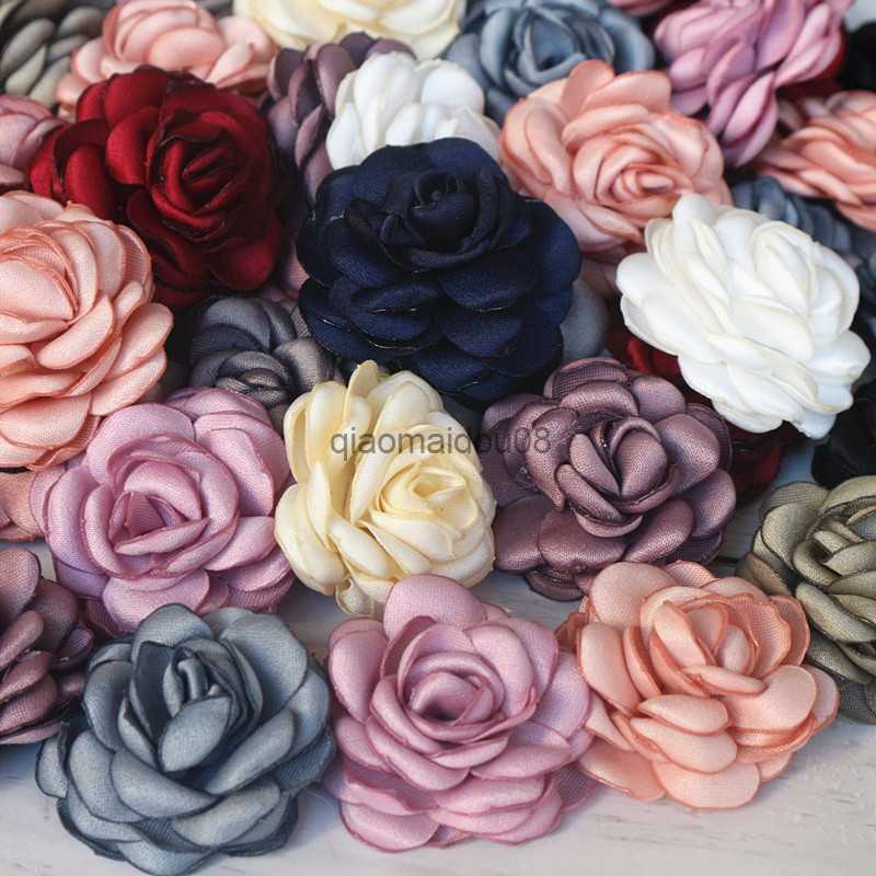 Decorative Flowers Wreaths 10Pcs 3.5CM Handmade Satin Small Rose Fabric Artificial Flower For DIY Headwear Accessories Wedding Dress Clothing Dec