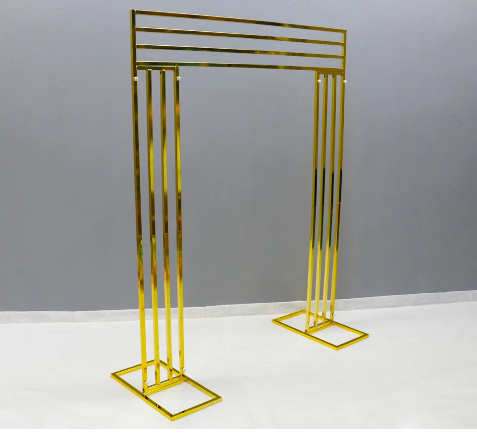 Shiny Gold Metal Frame Wedding Decoration Fabric Rack Backdrops Door Square Geometry Flower Row Arch Screen Background Home ScreenZZ