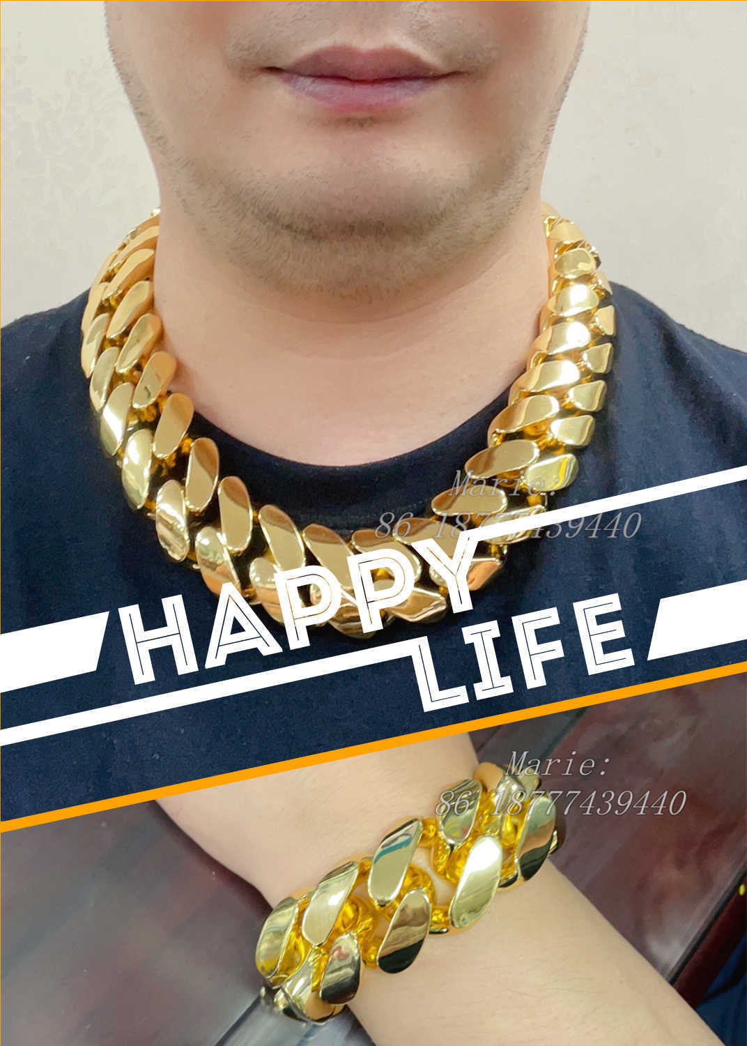 Width Brass Gold Chain Custom Big Necklace 30mm Cuban k ChainMade of pure gold