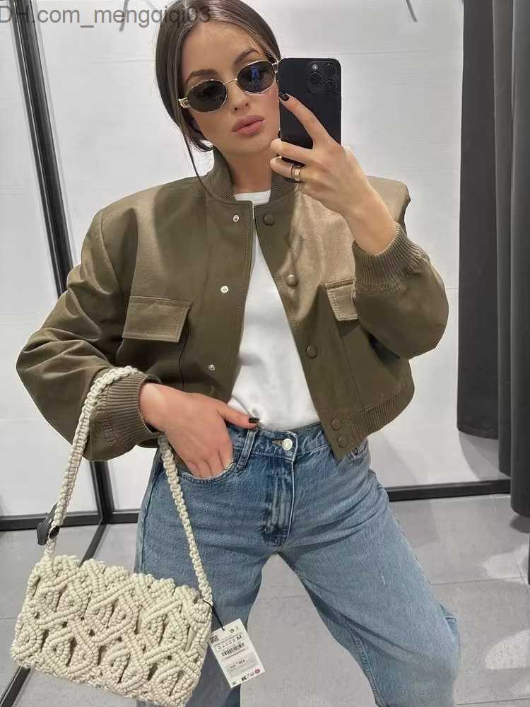 Women's Jackets Women s Jackets SLTNX TRAF Fashion Women Bomber 2023 Spring Antumn Female Long Sleeve Coats Ladies Big Pockets Outerwear 230410 Z