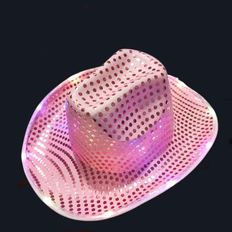 Unisex Space LED Cowboy Hat Flashing Light Up Sequin Cowgirl Party Hats Luminous Hats Caps With Adjustable Windproof Cord For Halloween ZZ