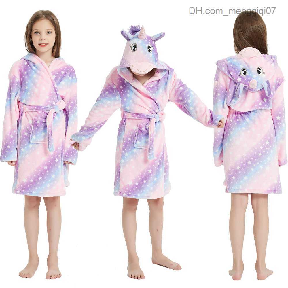 Towels Robes Preschool girls' pajamas Unicorn children's pajamas Winter children's clothing Bathroom flannel baby girls' hooded ca