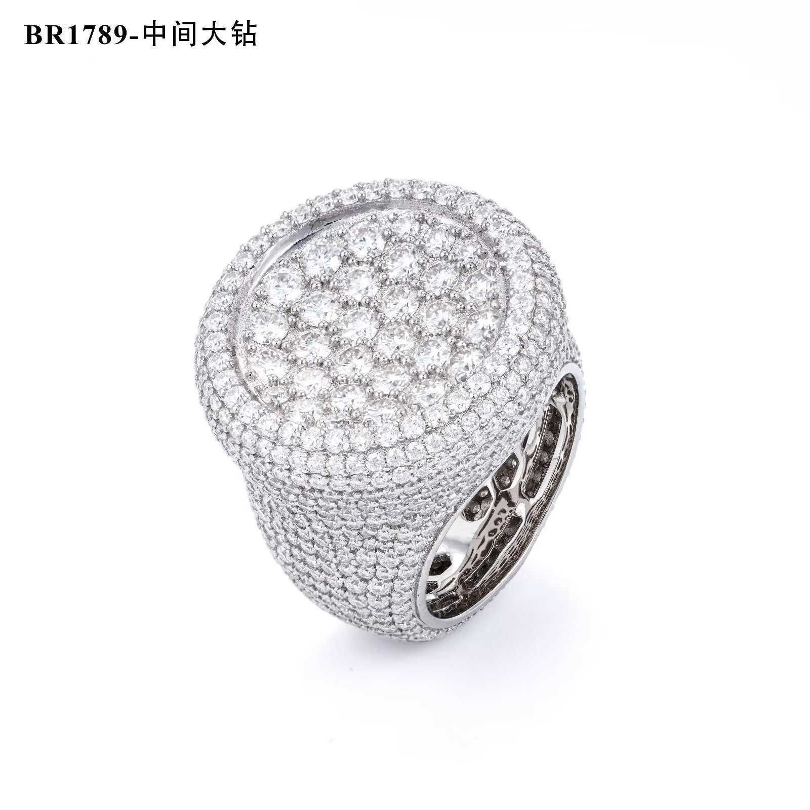 Hip Hop Ring 925 Silver Set D Color VVS Mosan Diamond Ring Men's and Women's Rings ins Fashion Trend Full Diamond