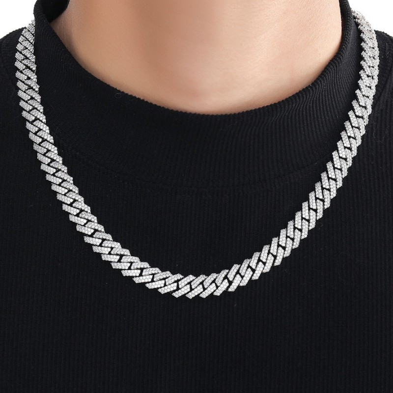 Dia Passed Test 10mm 16-24inch Sterg Sier Shiny Moissanite Cuban Chain Necklace Bracelet For Women Men Nice Gift