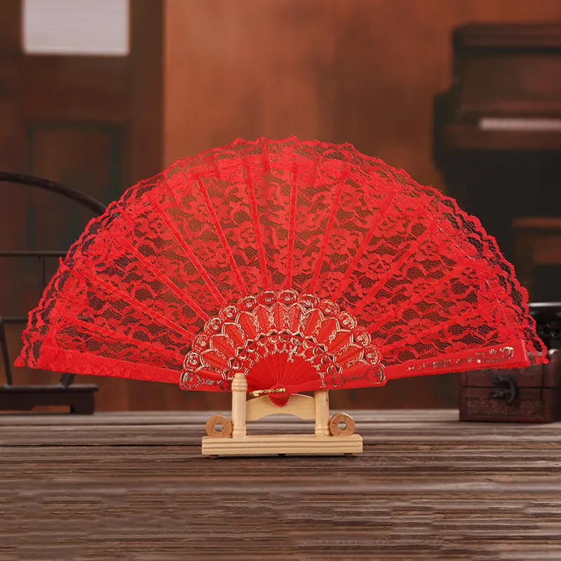Handmade Cotton Lace Hand Held Fan Party Bridal plastic Frame Cosplay Wedding Props Fashion Fan TulleZZ