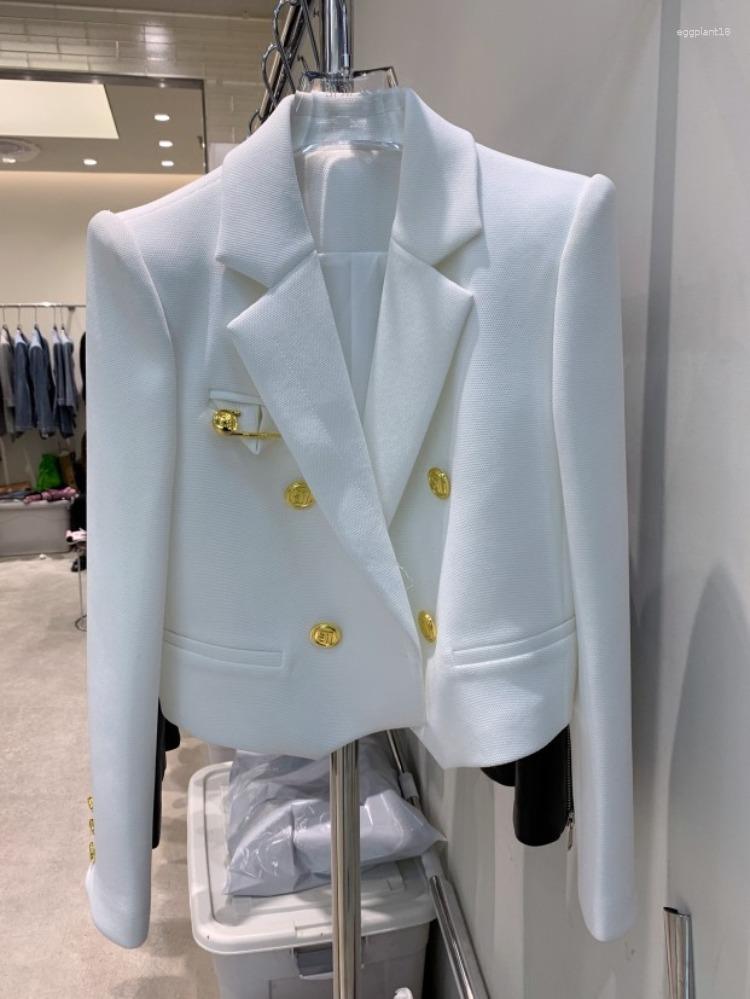 Women's Casual Long Sleeve Blazer Jacket Solid Color Elegant Suit Collar Short Tops Autumn Korean Chic Outerwear B2